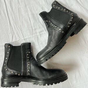 Vintage 1990’s Jimmy Choo black leather ankle boots with silver stud detailing